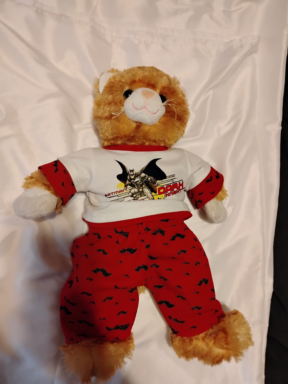 Build-A-Bear Orange Cat in Red Batman Pajama Outfit